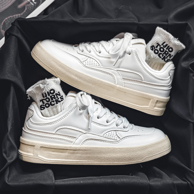 2024 Spring New Student Casual Lace-up Leather Panel Women White Shoes H1278 ddmythur