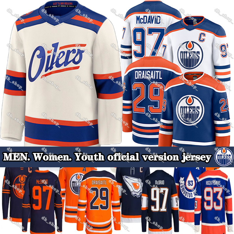 #97 Connors McDavids Edmonton Hockey Jersey Oilers Jersey #29 Leon Draisaitl Ryan Nugent-Hopkins Evan Bouchard Ekholm Zach Hyman Stuart Skinner Wayne Gretzky Jerseys