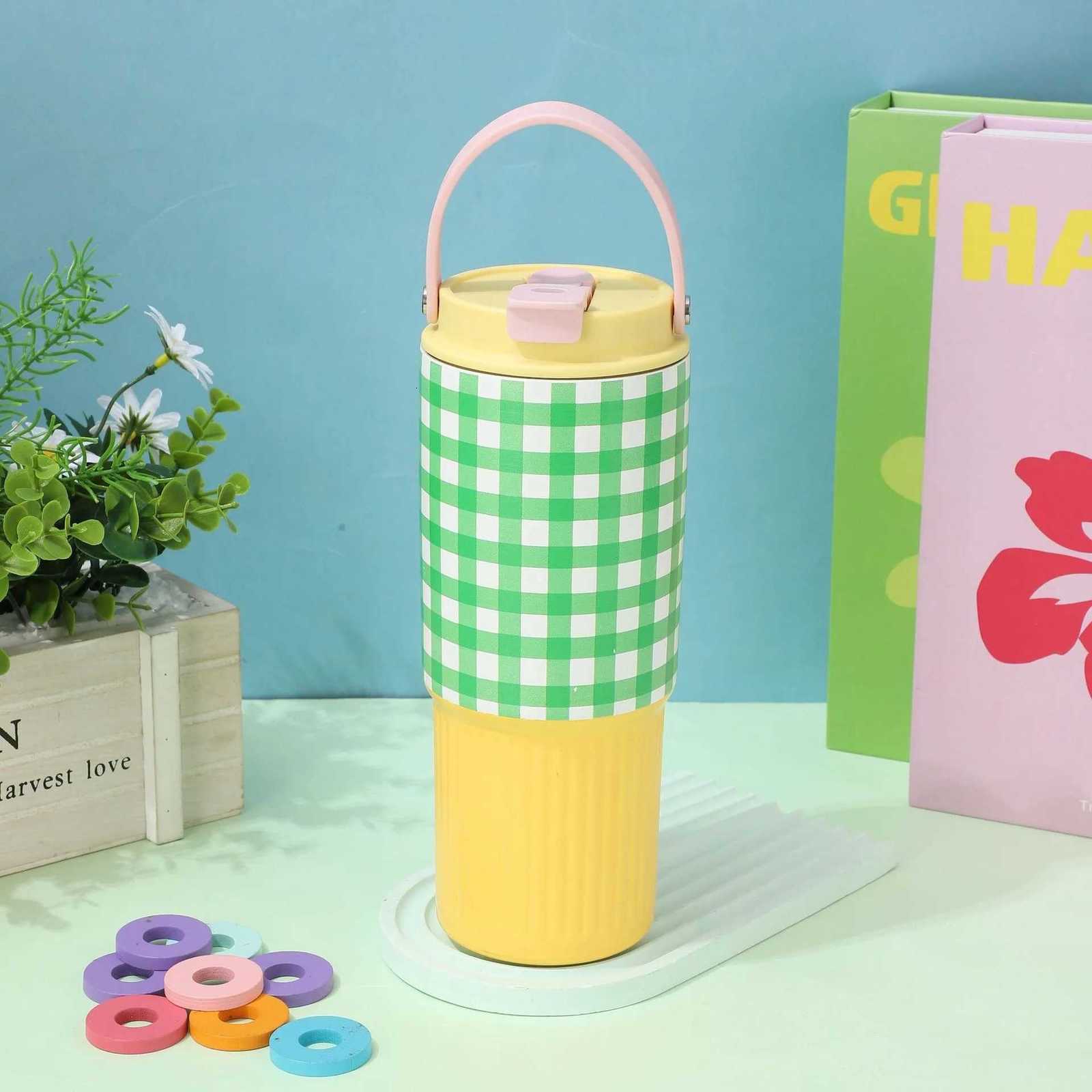 30oz Car Cup 304 Stainless Steel Thermos Vacuum Flasks Bingba Cups Portable Car Portable Double Drinking Straw Water Bottle H251215