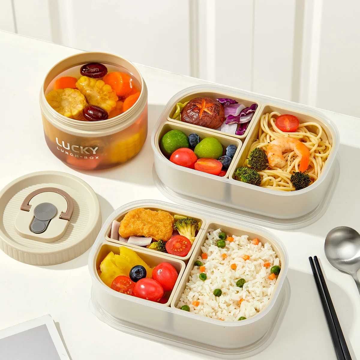 3 Cpartment Plastic Bento Lunch Box Kids Students Microwave Safe Removable Portable Sed Lunch Container For School Picnic H251213