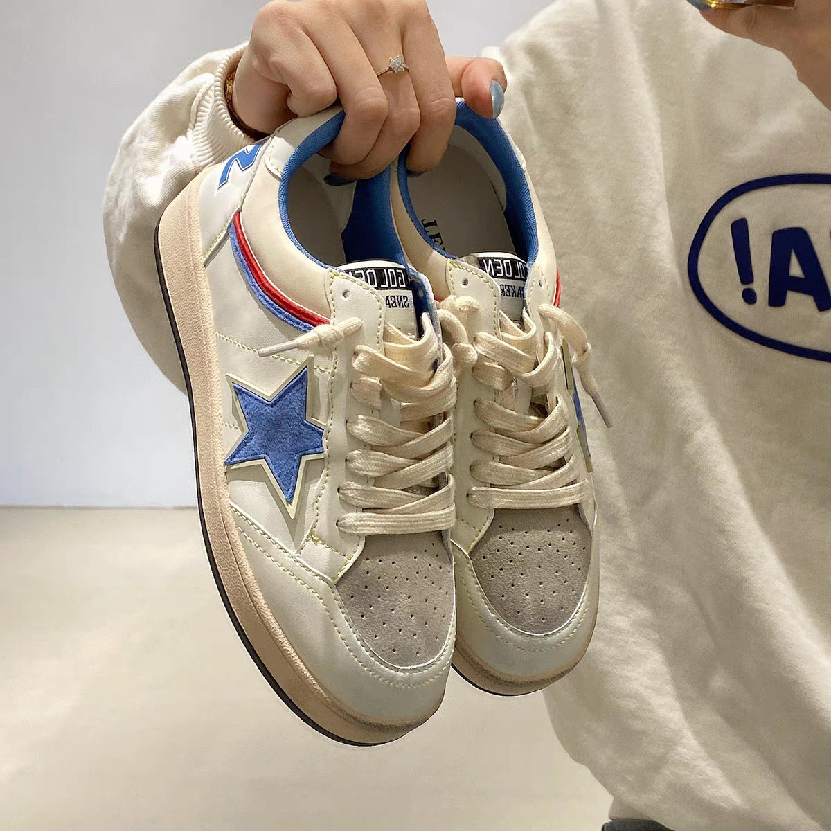 free shipping Retro color blocked star fashion shoes women's taro mud purple height increasing shoes versatile new