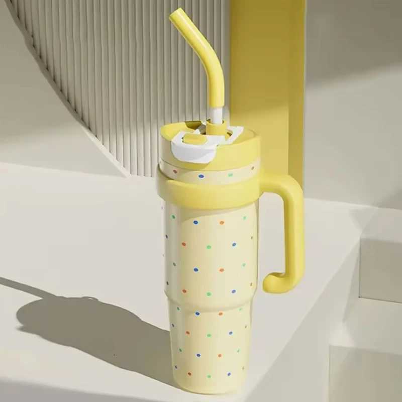 Large-Capacity Stainless Steel Coffee Cup for Girls Jumbo Double-Wall Thermal Insulation Thermos with Straw Office Household Use H251215