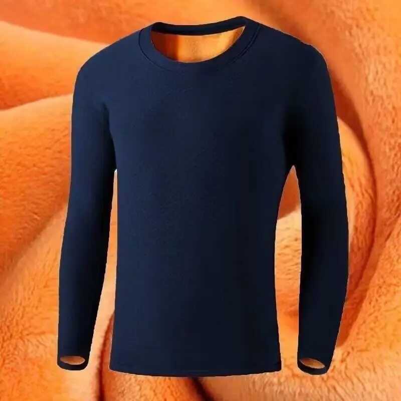 Fleece Thickened Thermal Underwear Men Round Collar Elastic Gold Velvet Undershirt Thicken Jumper Men Long-sleeved Undershirt G251215