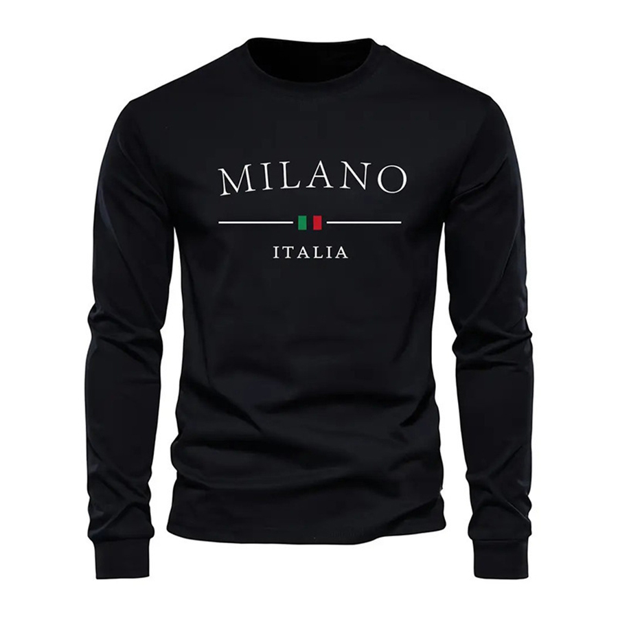 Men's Hoodies Round Neck Sweatshirt Black Italian Print And Text Casual Sports
