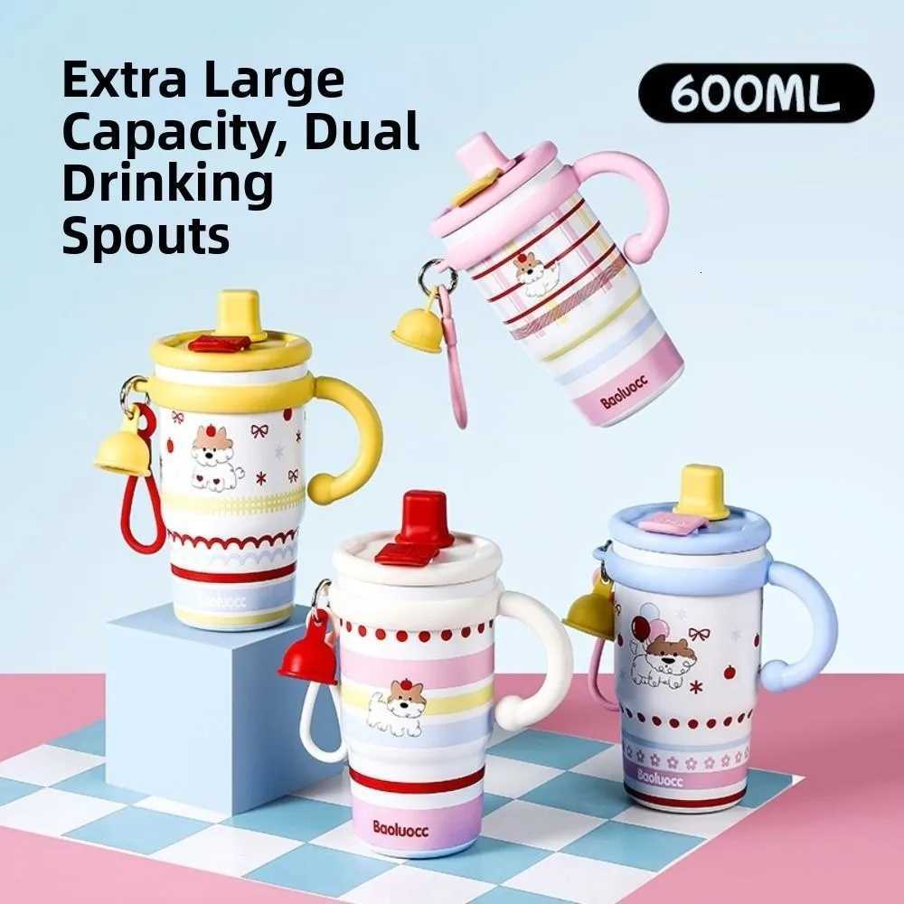 600ml Thermal Water Bottle Leak Proof Cute Outdoor Insulated Mug Creative Large Capacity Drinking Straw Cup for Student Children H251215