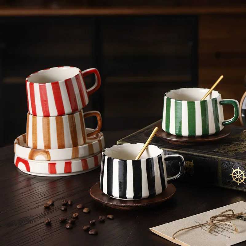 Minimalist Stripe Ceramic Coffee Cup and Saucer Creative Colorf g Afternoon Tea Flower Tea Cup He Breakfast Milk g Gift H251215