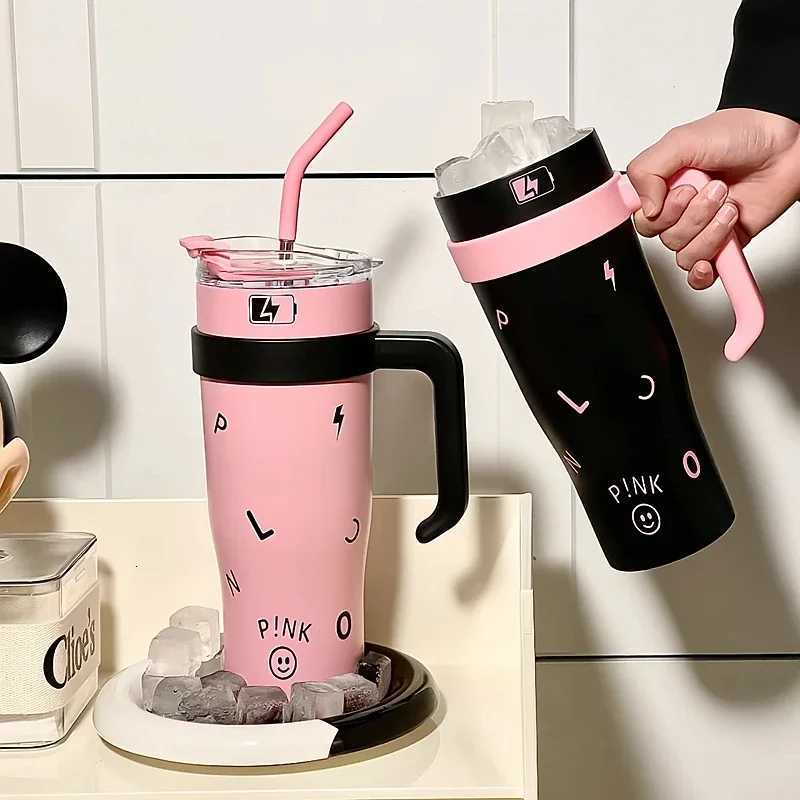 Tumbler with Handle and Straw Lid Vacuum Insulated Water Bottle Straw Cover Silicone Boot Leak-proof Travel Coffee Cup 40Oz H251215