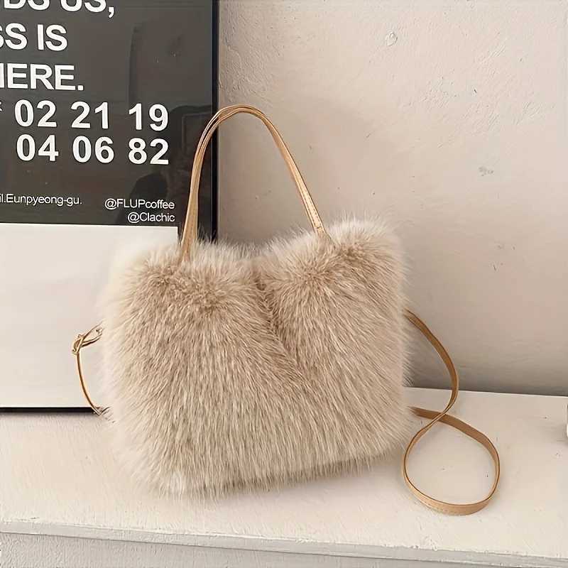 1pc WomenS Chic Faux Fur Crossbody Bag with Detachable Strap Buckle Closure - Stylish Polyester Lining Hand WashableT251215
