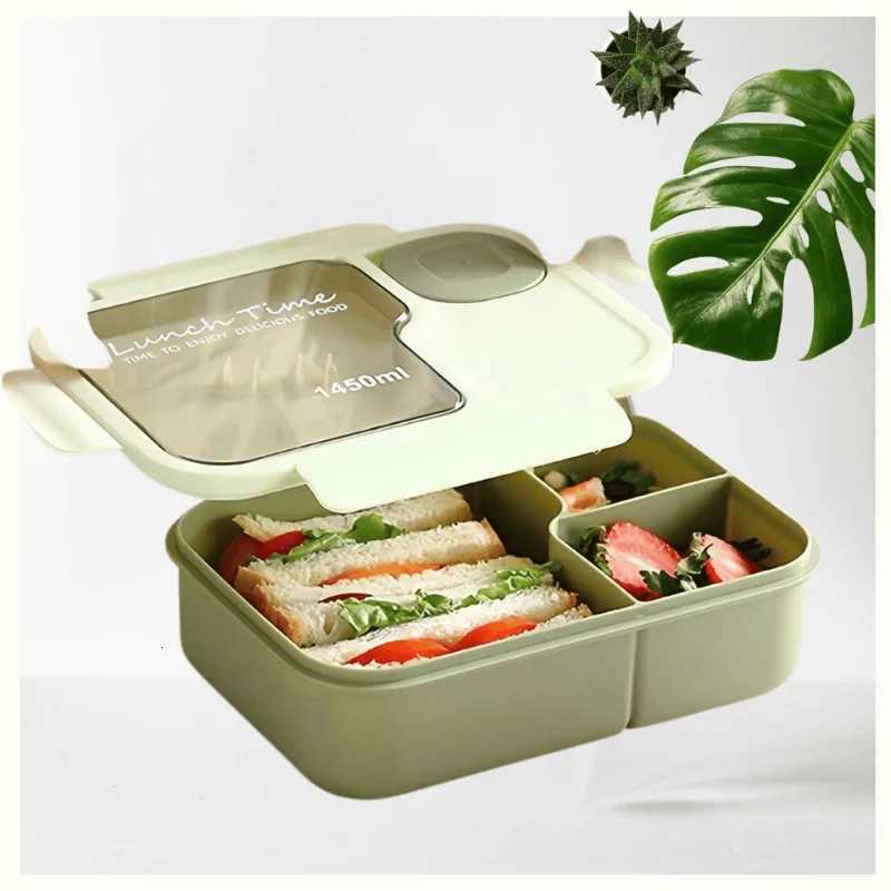 Portable Microwave Safe Bento Box with Fork and Spoon Leak-Proof Square Divider Food Storage Container for Off Lunch Picnic H251213