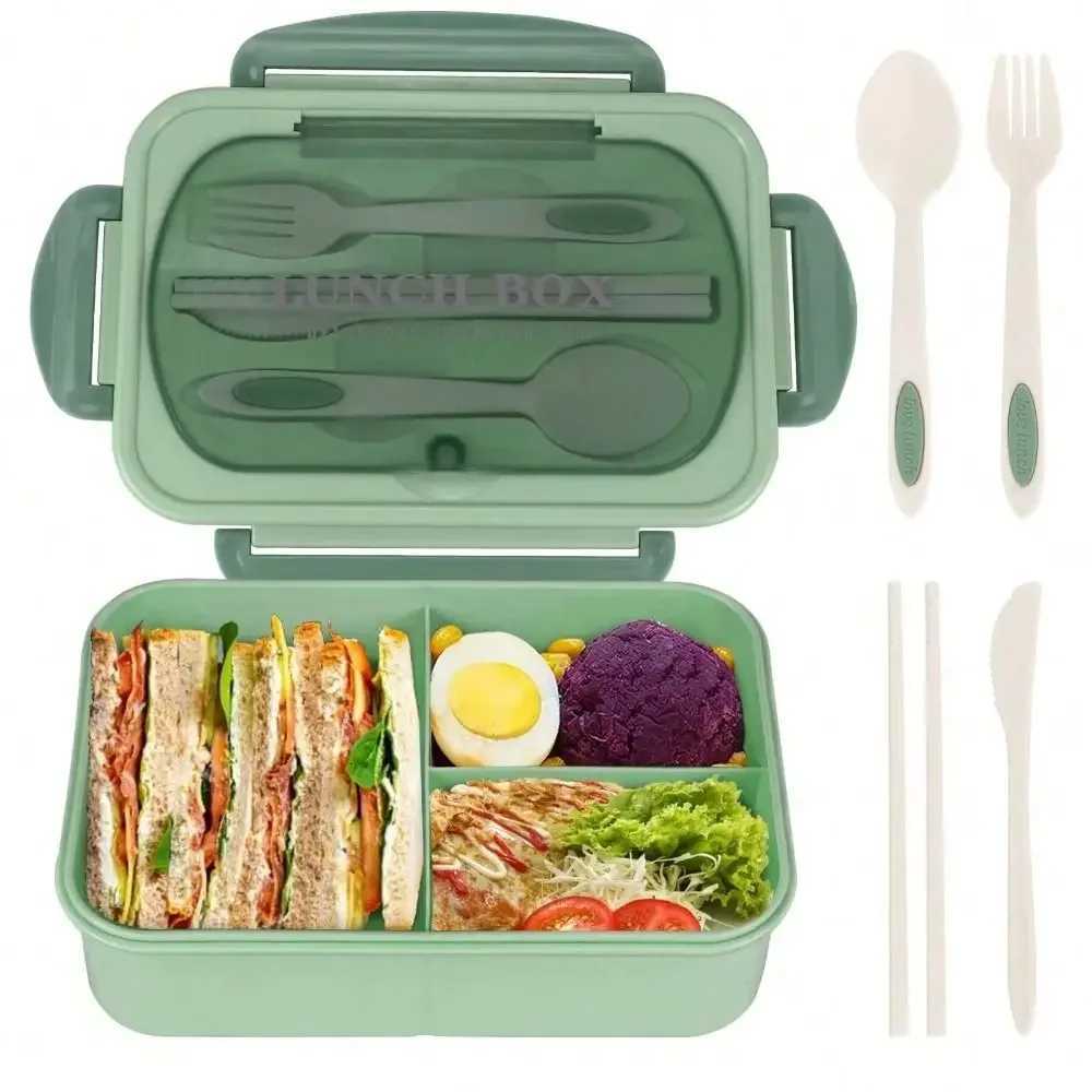 Portable Microwavable Bento Box 1200ML Leakproof Food Storage Container 3 Grids Food Grade Food Storage Box Kids H251213