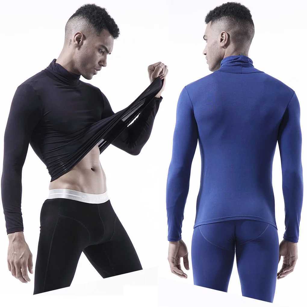 Winter Thermal Underwear Mens High Neck Solid Color Underwear Male Warm High Neck Pullover Long Sleeved Top Clothes G251215