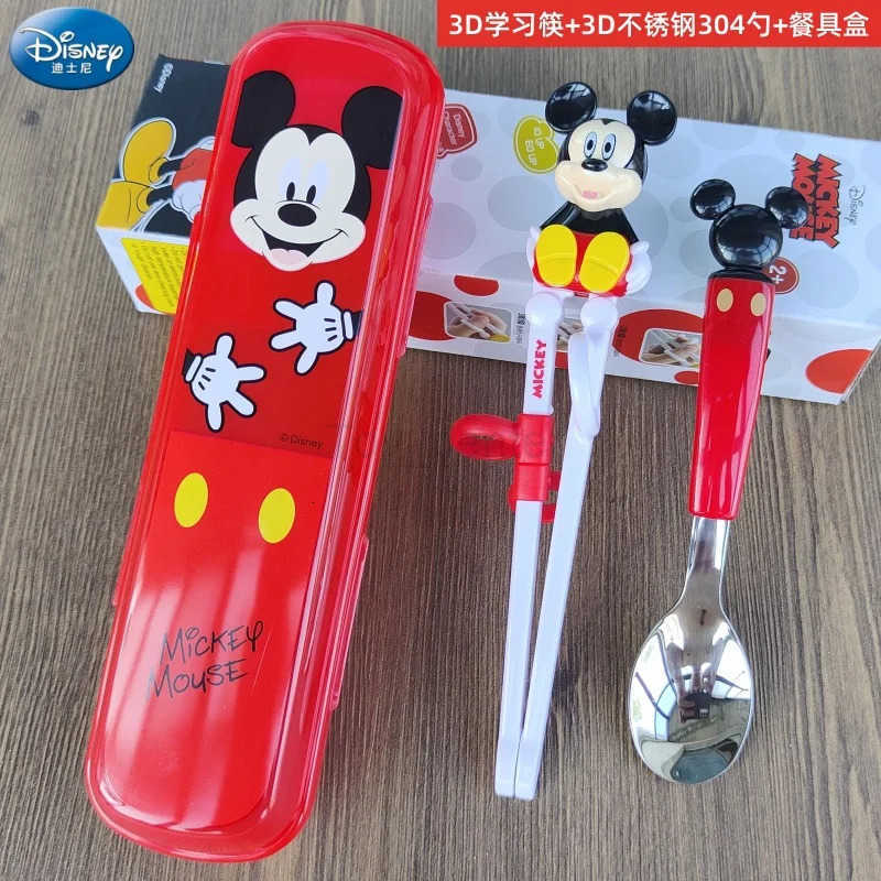 Disney Tableware ChildrenS Chopsticks Baby 3d Practice Chopsticks 304 Stainless Steel Spoon Fork Chopsticks Cutlery Box Gift H251215