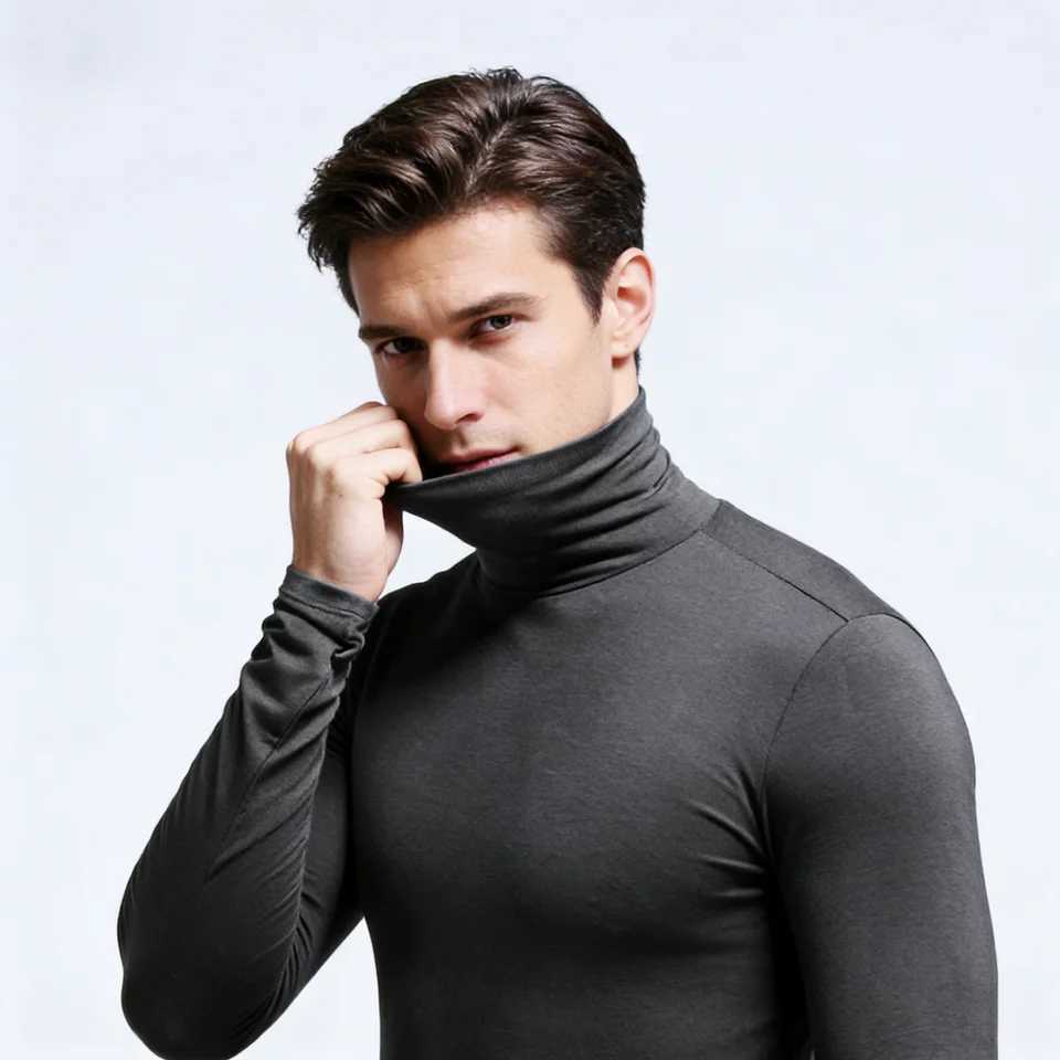 Winter Thermal Underwear Mens High Neck Solid Color Underwear Male Warm High Neck Pullover Long Sleeved Top Clothes G251215