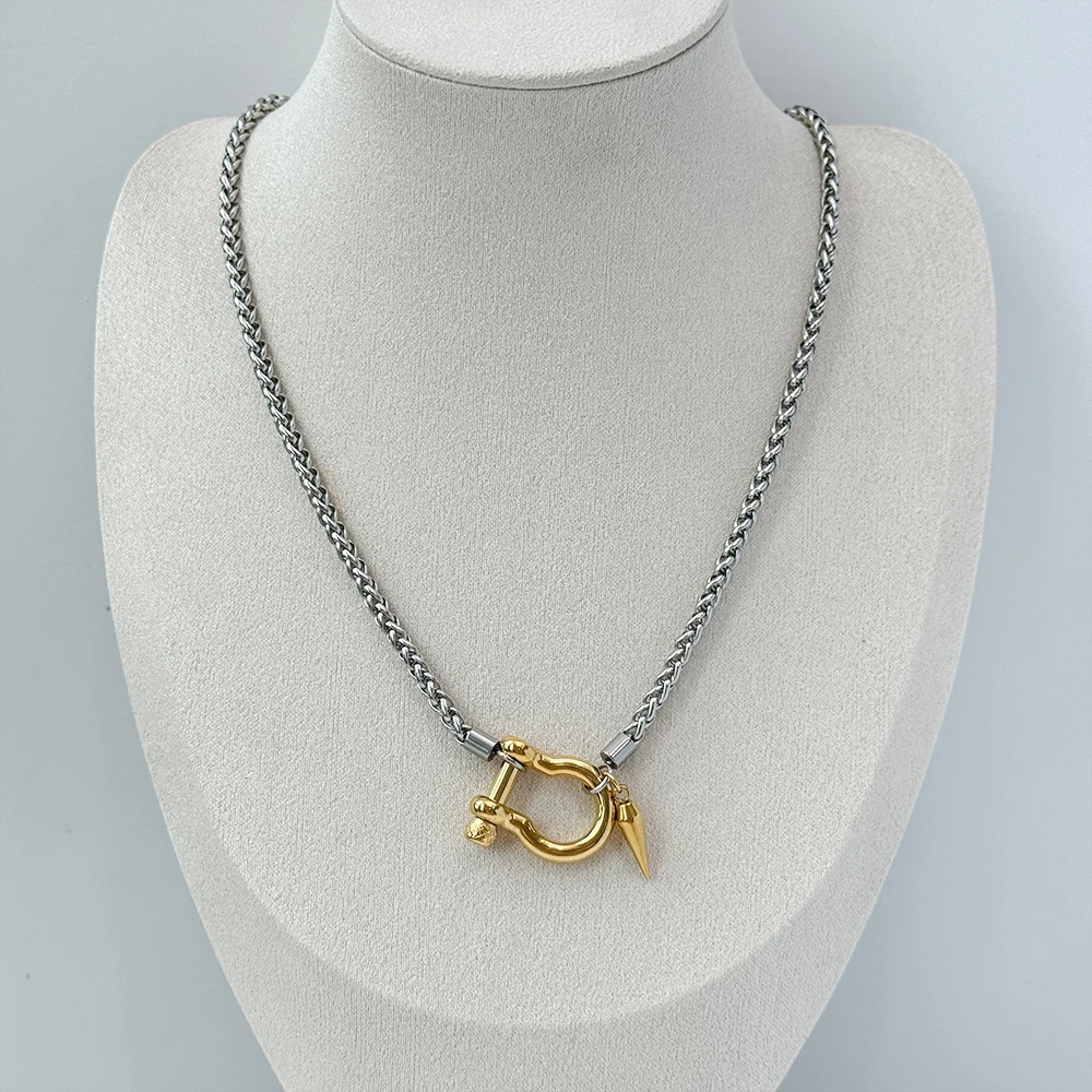 Non Tarnish Waterproof Jewelry 18K Gold Plated Stainless Steel Rope Chain Choker Necklace Two Tone Horseshoe Necklace YF3383 251213