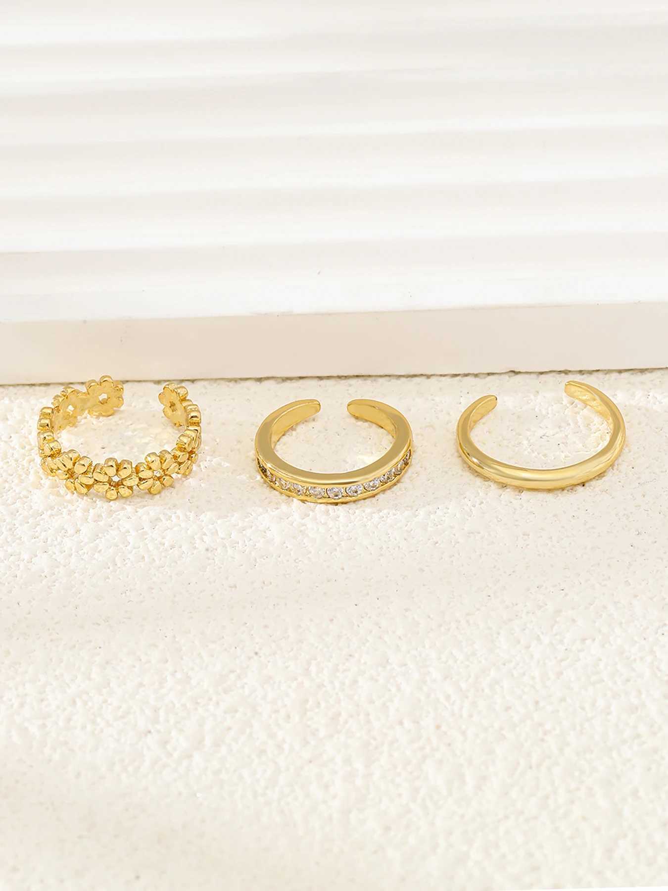 3pcs Fashionable Luxurious Open Adjustable Zircon Foot Ring Womens Beach Vacation Foot Joint Ring Toe Ring Set Jewelry M251215