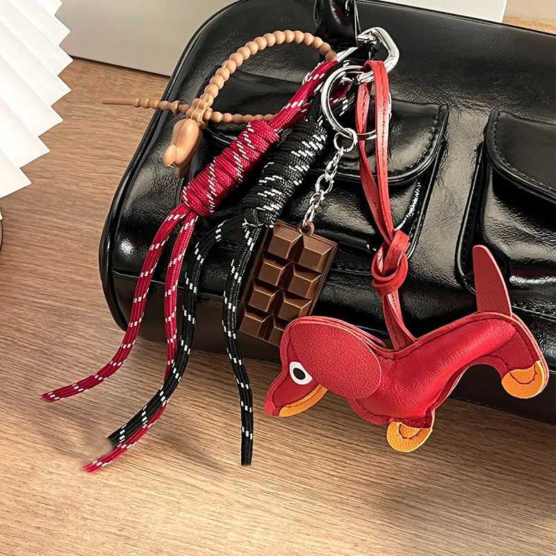 1PC Womens Pendants Vintage Leather Sausage Dog Chocolate Charms Accessories For Mobile Phone Bags Keychain M251215
