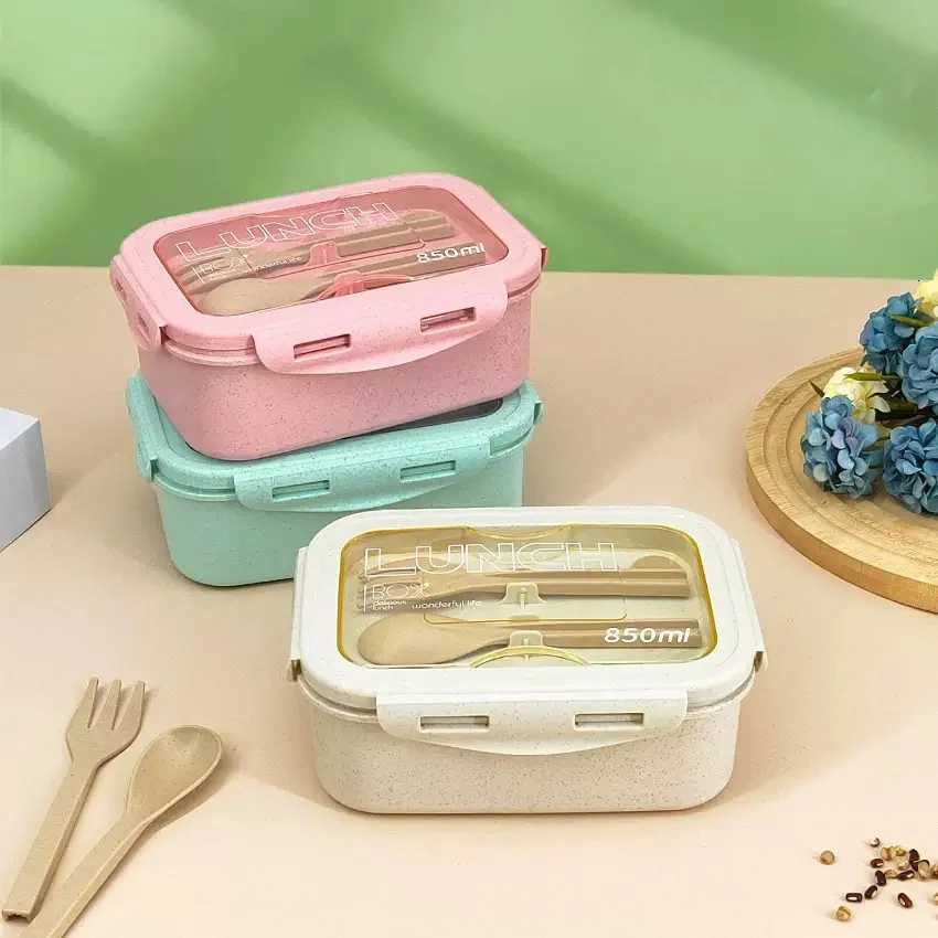 1pc Wheat Straw Lunch Box Healthy BPA Bento Boxes Microwave Dinnerware Food Storage Container Lunch Box for Kids H251213