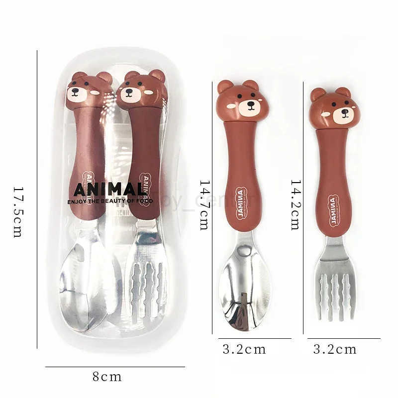 Disney Cartoon Animal Kids Spoon and Fork Set Dessert Spoon for Children Fork Baby Tableware Gadgets Childrens Cutlery Kids Favours H251215