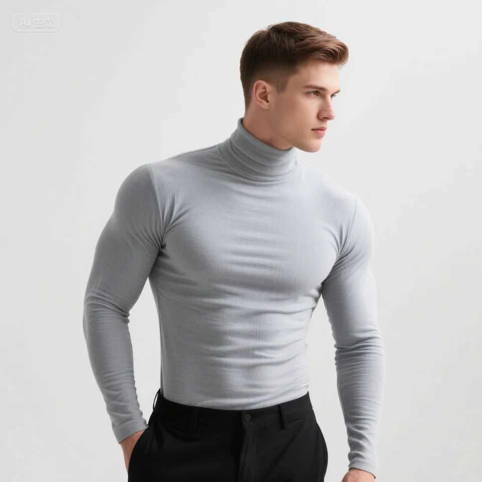 Thermal Underwear Tops Men Winter Clothes Thermal Shirt Autumn Mens Winter Tights High Neck Thin Slim Fit Long Sleeve T-shirt G2512151