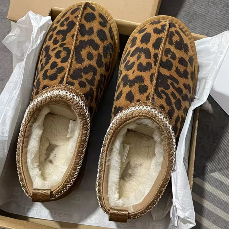 Women Classic Snow Boots Designer Chestnut Slipper Warm Boot Winter Fur Plush Booties Black brown Ankle boot Casual Coffee Leopard print