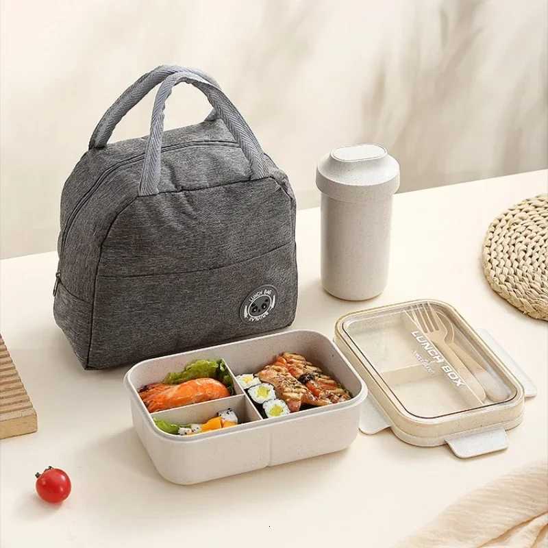 Students Wheat Straw Lunch Box Portable Microwave Oven Bento Box Soup Bowl Thermos Bag School Off Food Storage Containers H251213