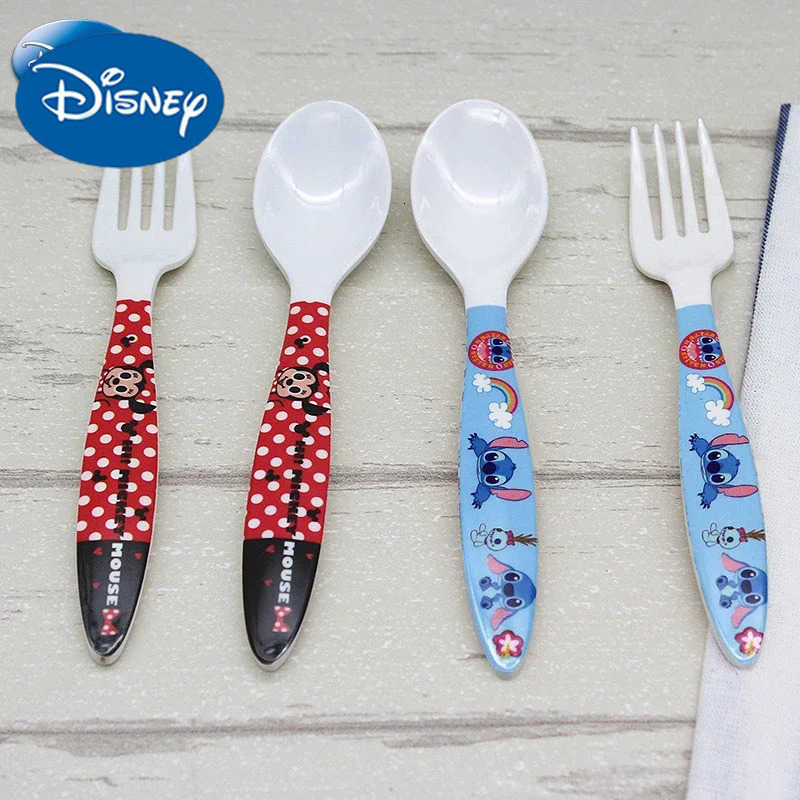 Disney Stitch Mickey Minnie Spoon Fork Childrens Tableware Cartoon Frozen Soup Spoon Cake Fruit Fork Cutlery Set Kid Rice Spoon H251215