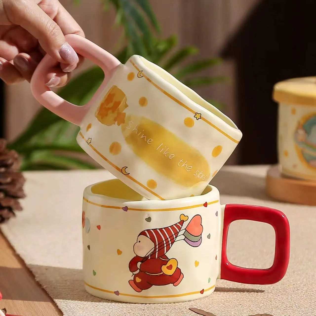 Cute Cartoon Star Ceramic g With Lid - Large Capacity Couple-Friendly Cup High-End Coffee/Water g Perfect Gift H251215