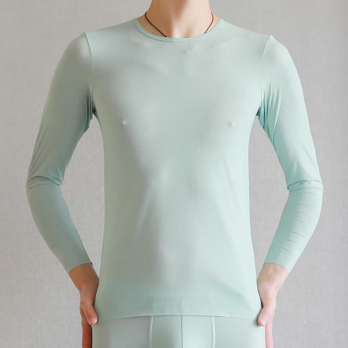 Men Thermal Underwear Tops Silk Quick Drying Underwear Long Sleeve T-shirts Undershirts Breathable Slip Sleepwear G251215