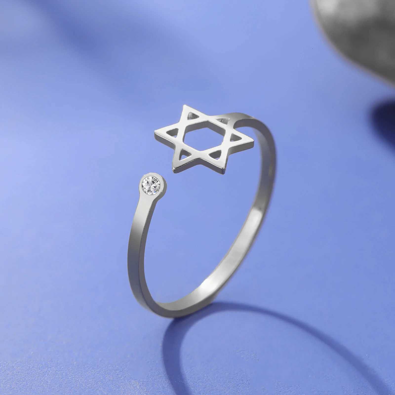 Skyrim Star of David Zircon Ring Women Supernatural Hexagram Stainless Steel Rings Israel Je Judaism Amulet Jewelry Gift M251215