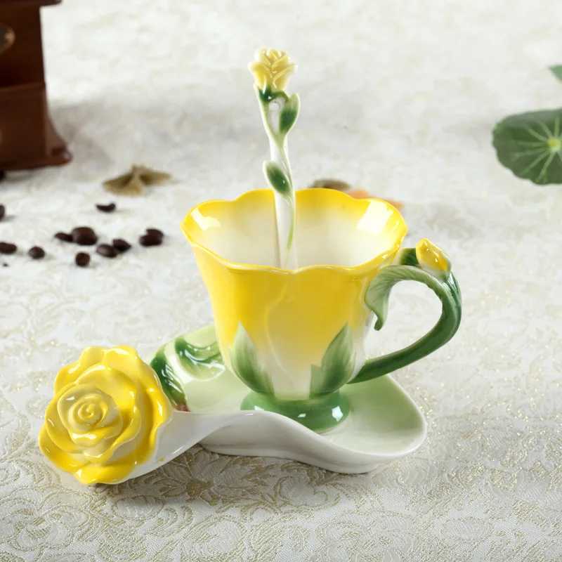 Chinese Colorf Ceramic Coffee Cup Saucer Enamel Flower g Wedding Gift Creative Afternoon lia Tea Cup Breakfast Milk g H251215