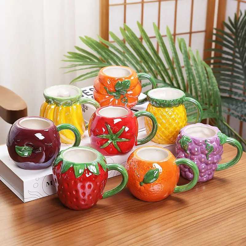 Creative Ceramic Strawberry Pumpkin Pineapple Coffee Cup Kids Fruit g He Off Breakfast Milk Drink g Birthday Gift New H251215