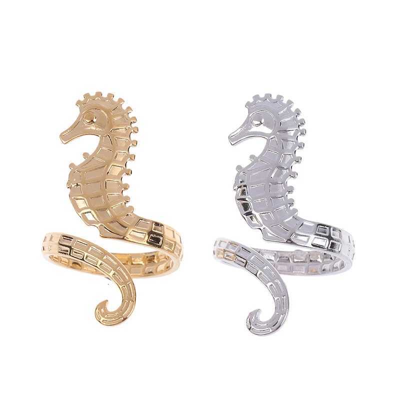 1PC Sea Beach Stainless Steel Sea Horse Design Open Ring Light Cozy Women Charm 18K PVD Plated Waterproof Stylish Jewelry Gift M251215