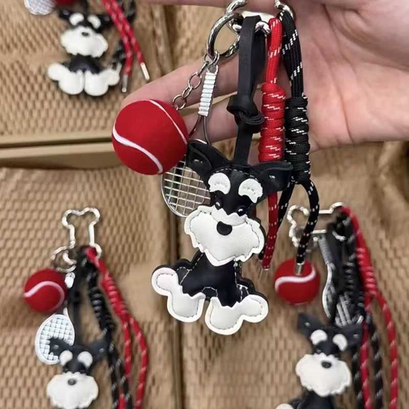 Lovely PU Leather Schnauzer Keychain Cute Puppy Animal Dog Fashion Bag Pendant Woven Rope Keyring Bag Charms M251215