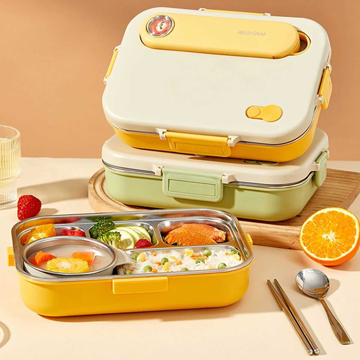 WORTHBUY 4/5 Grid 304 Stainless Steel Lunch Box For Kids Students With Cutlery Microwave Safe Large Capacity Sed Bento Box H251213