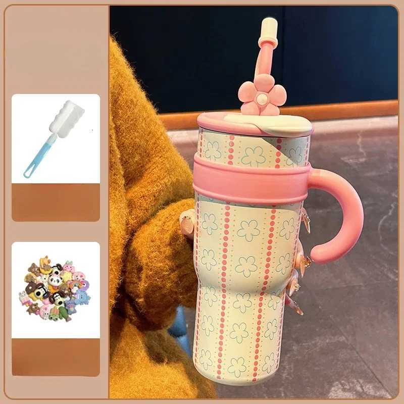 New 1200ML 316 Ceramic Inner Insulated Cup King Cup Double Drinking Straw Water Cup Womens High Beauty Water Cup H251215
