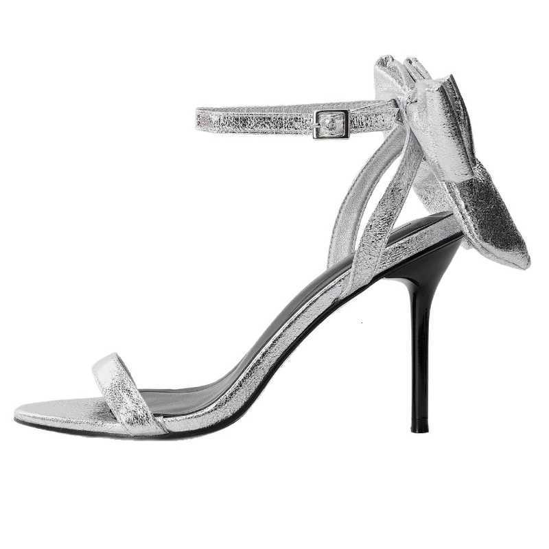 Elegant Bow Embellished Branded Heeled Sandals Women Silver Ankle Buckle Designer Shoes Luxury Wedding Bridal Shoe Zapatos Mujer Z251211