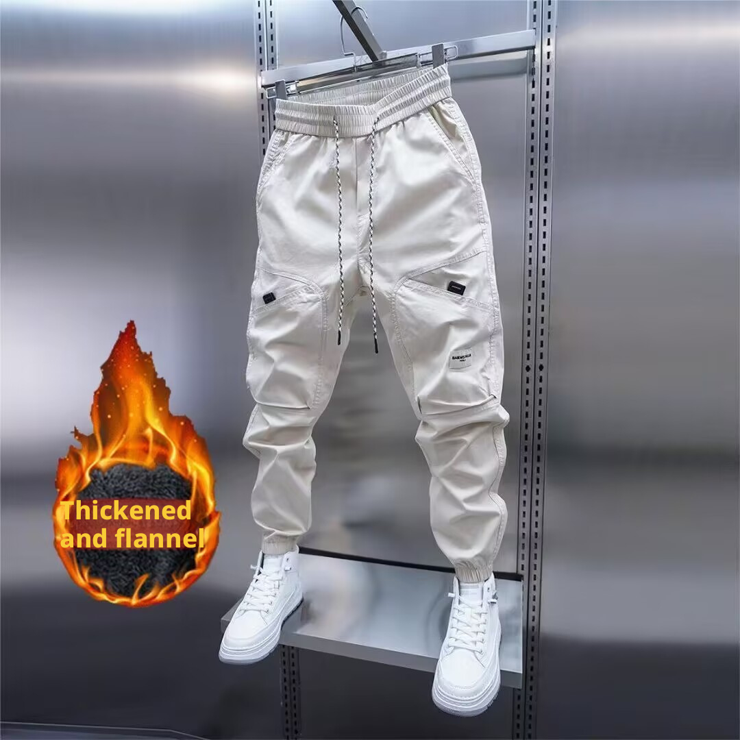 WOZK Men's Winter Pants white Fleece Lined Ski Snow Pants Water Resistant Pockets Outdoor Work Pants Loose fit oversized ankle shorts