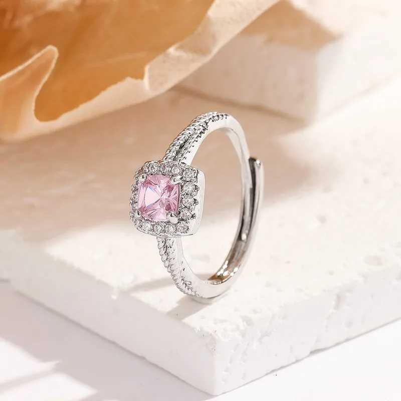 Pink zirconium small sugar ring for women light luxury niche fashion temperament adjustable opening finger M251215