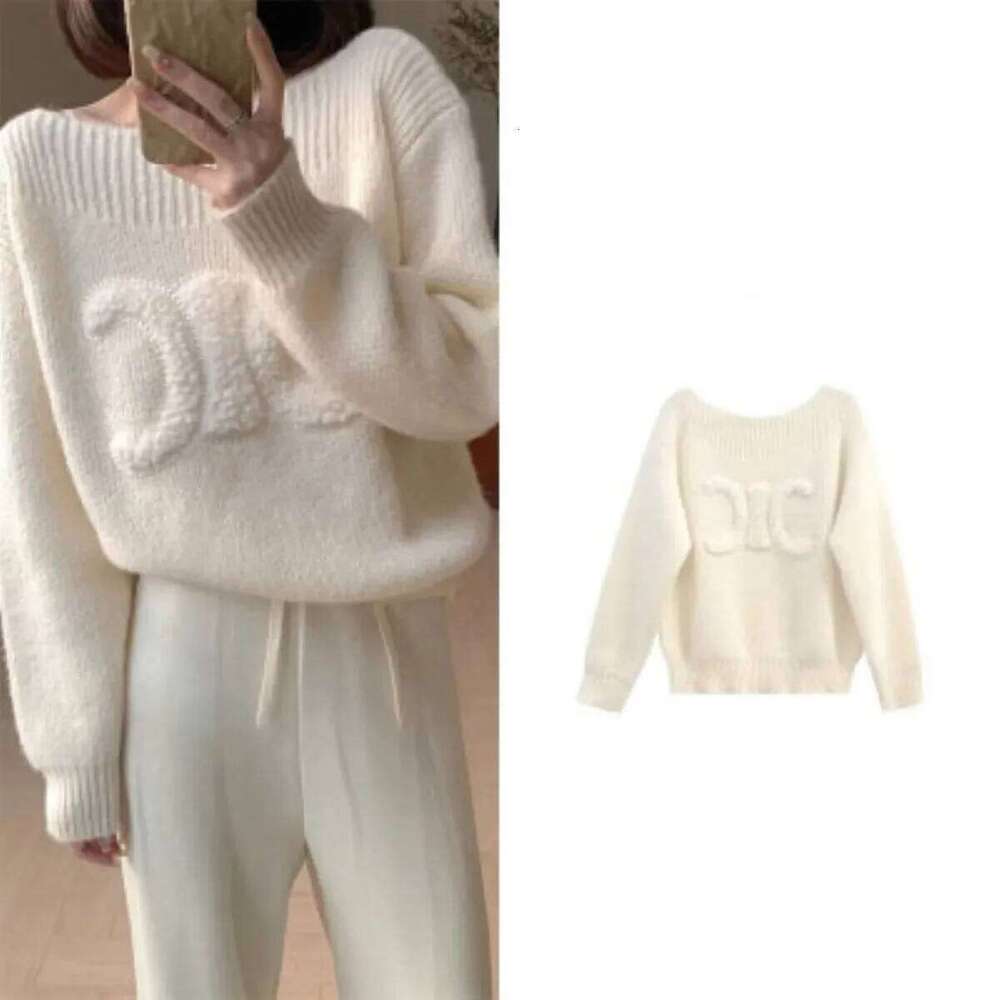 Autumn Winter All-Match Fashionable Jacquard Sweater Women Clothing Simplicity Printing Solid Color Knitting Loose Pullovers