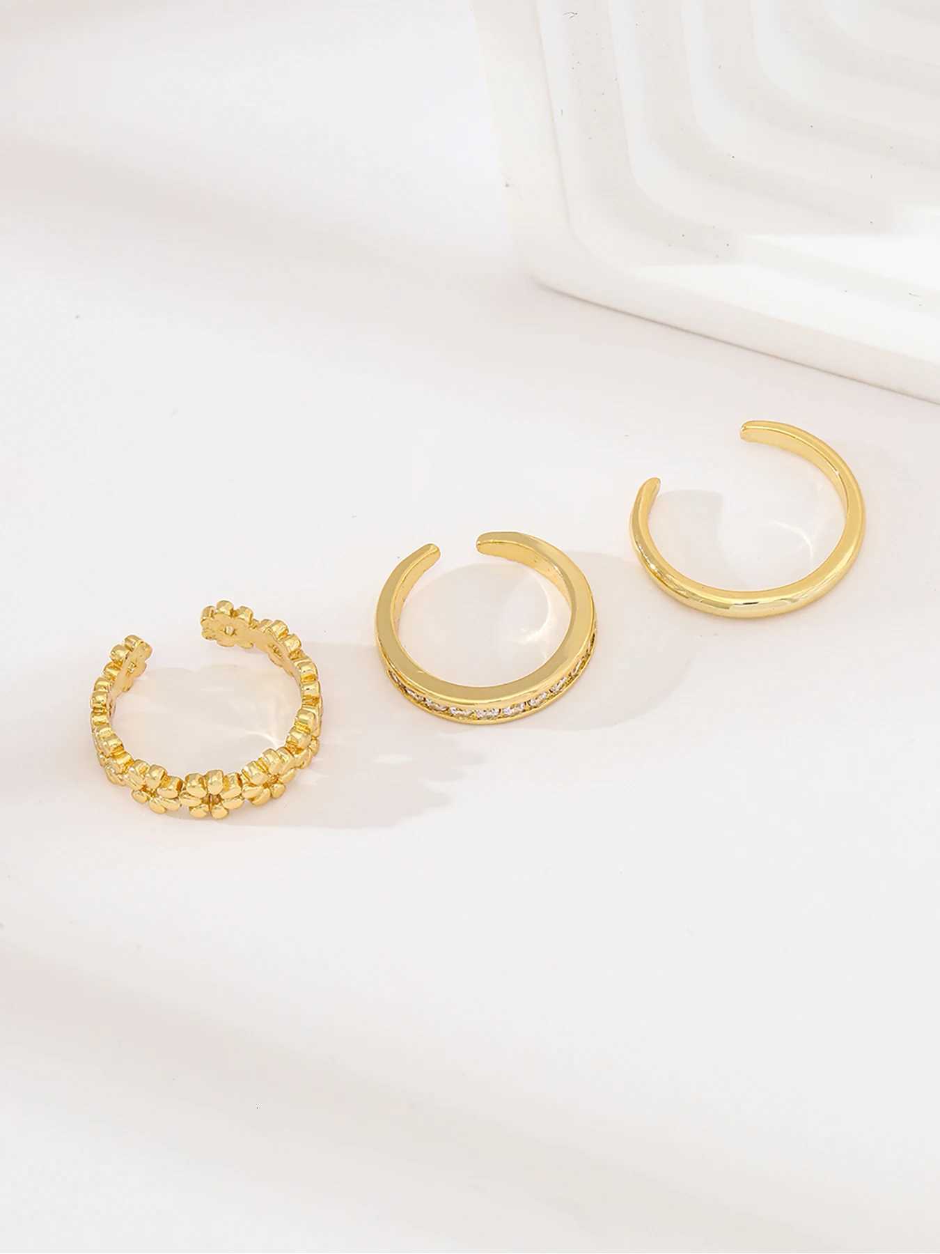 3pcs Fashionable Luxurious Open Adjustable Zircon Foot Ring Womens Beach Vacation Foot Joint Ring Toe Ring Set Jewelry M251215