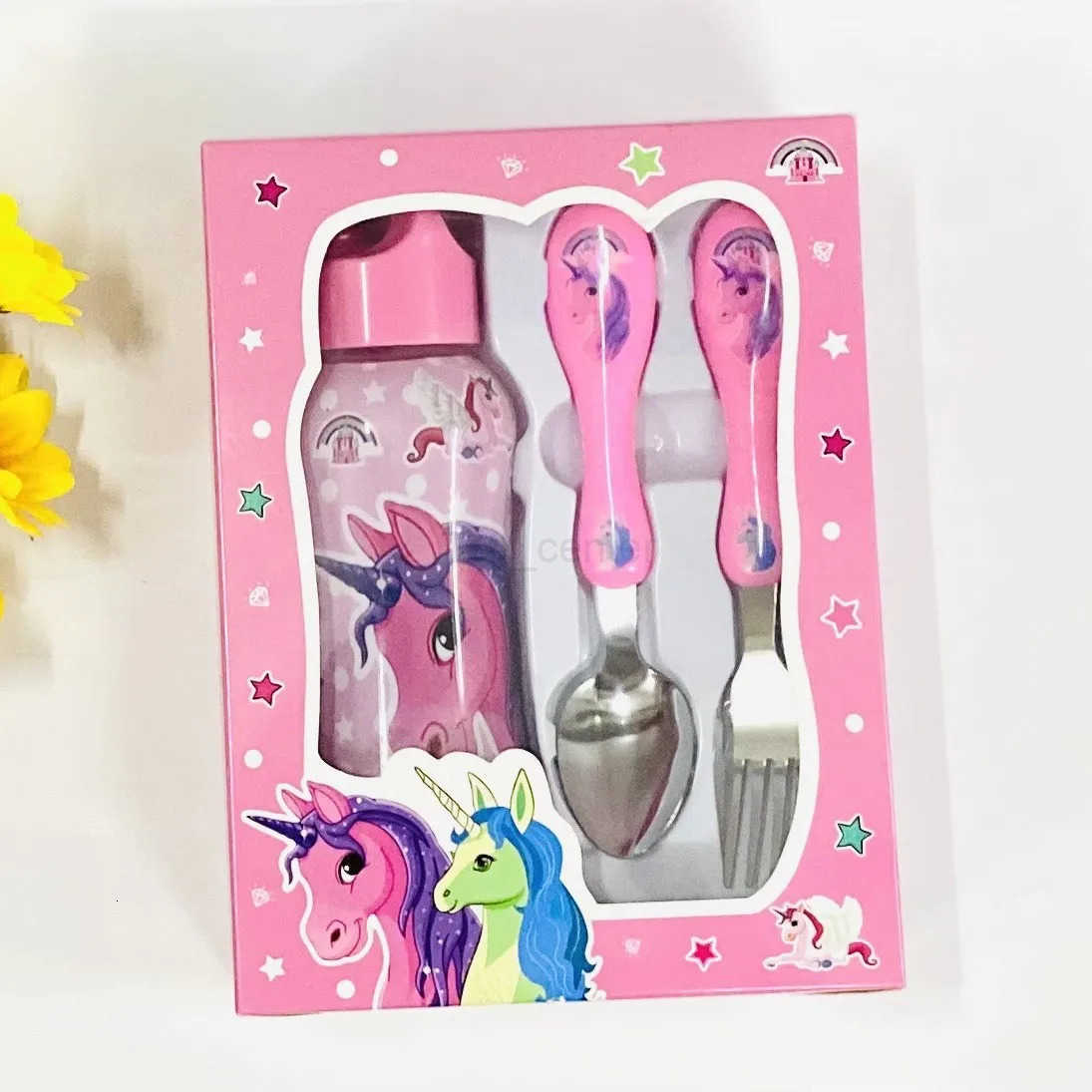 Disney Car Lightning McQueen Stitch Ice Princess cartoon fork spoon water bottle 3-piece tableware childrens Christmas gift H251215