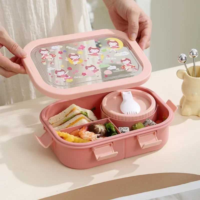 1000/1350ml Cartoon Lunch Box with Soup Bowl Bento Box Buckle Design Sed and Leak-proof Portable Food Storage Container H251213