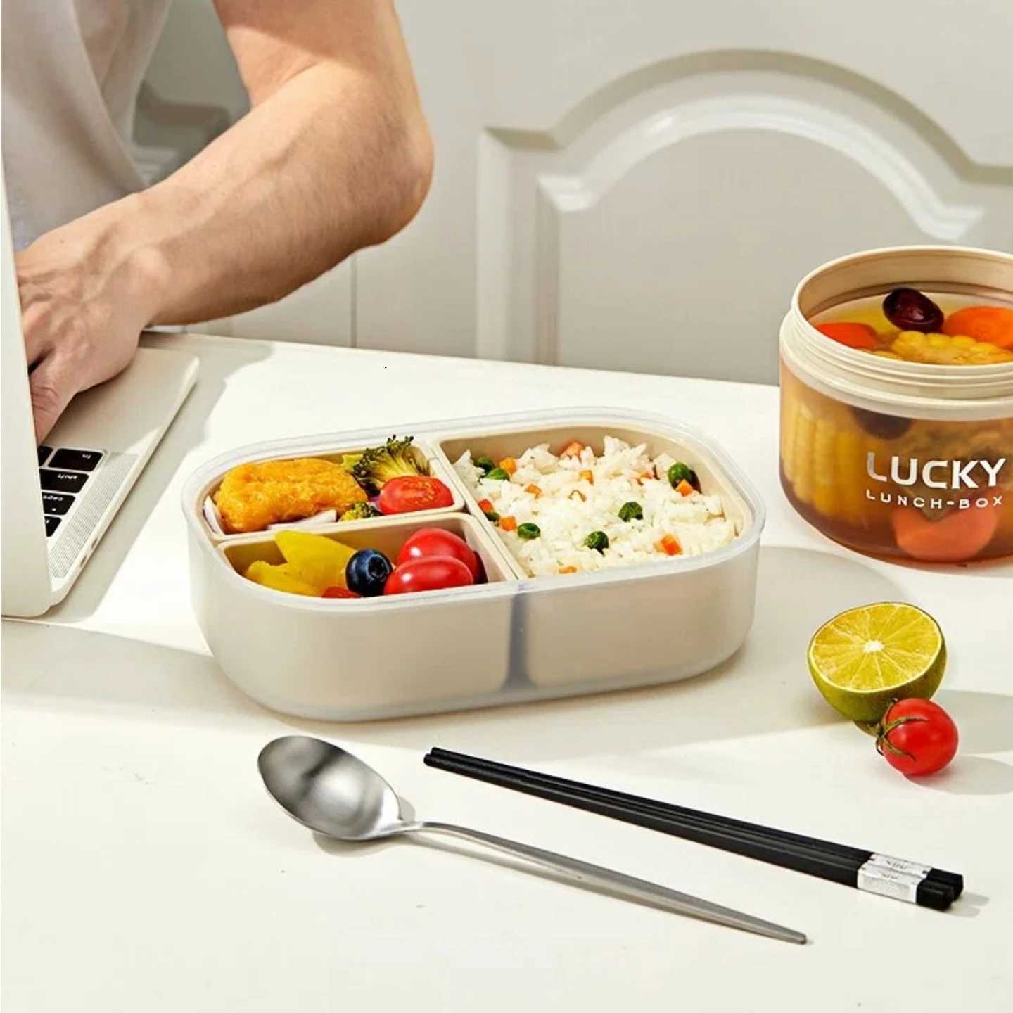 3 Cpartment Plastic Bento Lunch Box Kids Students Microwave Safe Removable Portable Sed Lunch Container For School Picnic H251213