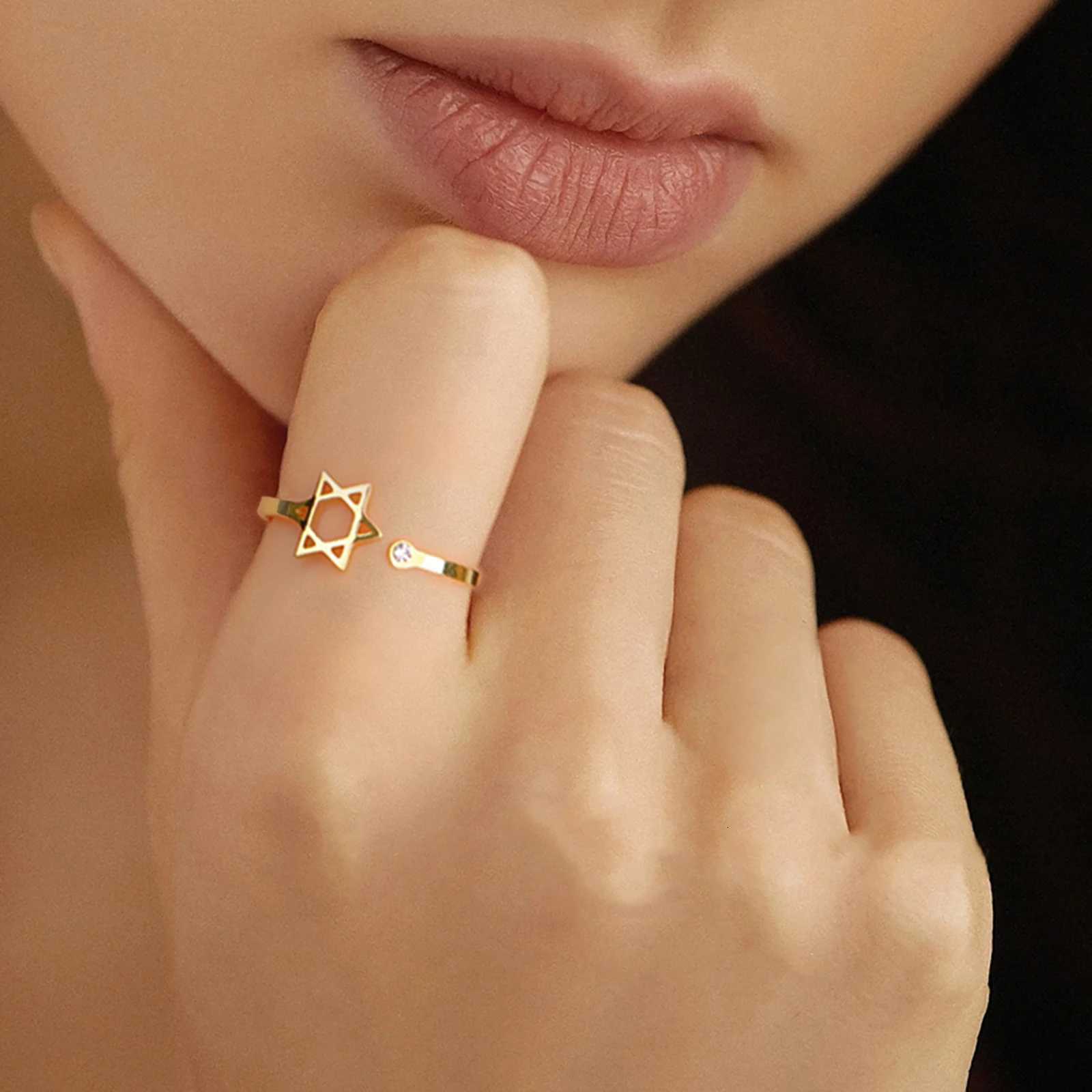 Skyrim Star of David Zircon Ring Women Supernatural Hexagram Stainless Steel Rings Israel Je Judaism Amulet Jewelry Gift M251215