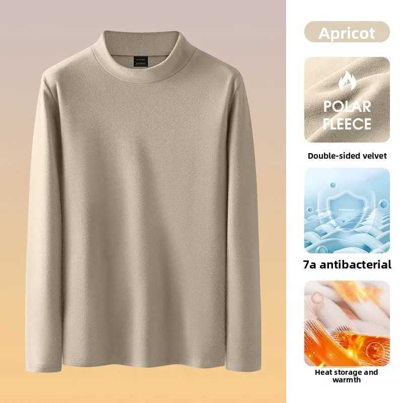Double-sided Fleece-lined Autumn/winter T-shirt for Men Long-sleeved Half-high-neck Thermal Base Layer Warm Innerwear Top G251215