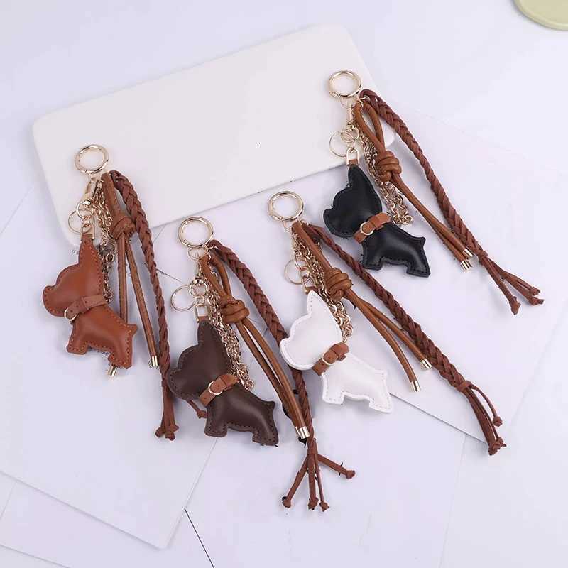 Leather Puppy Dog Keychain For Women Ornament Creative Rope Pendant Braided Rope Keyring Trendy Car Key Gift M251215