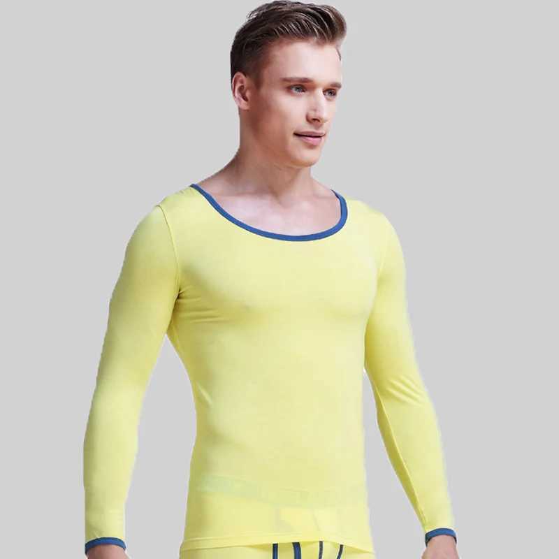 Mens big round neck tight-fitting basic thermal underwear Modell autumn thin single base shirt low collar on the clothes G251215