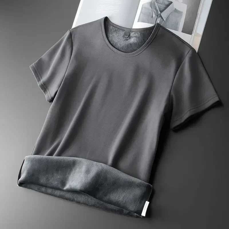 Winter Men Thermal Underwear T-shirt Fleece Thickened Short Sleeve Slim Round Neck Bottom Shirt Velvet Comfortable Top G251215