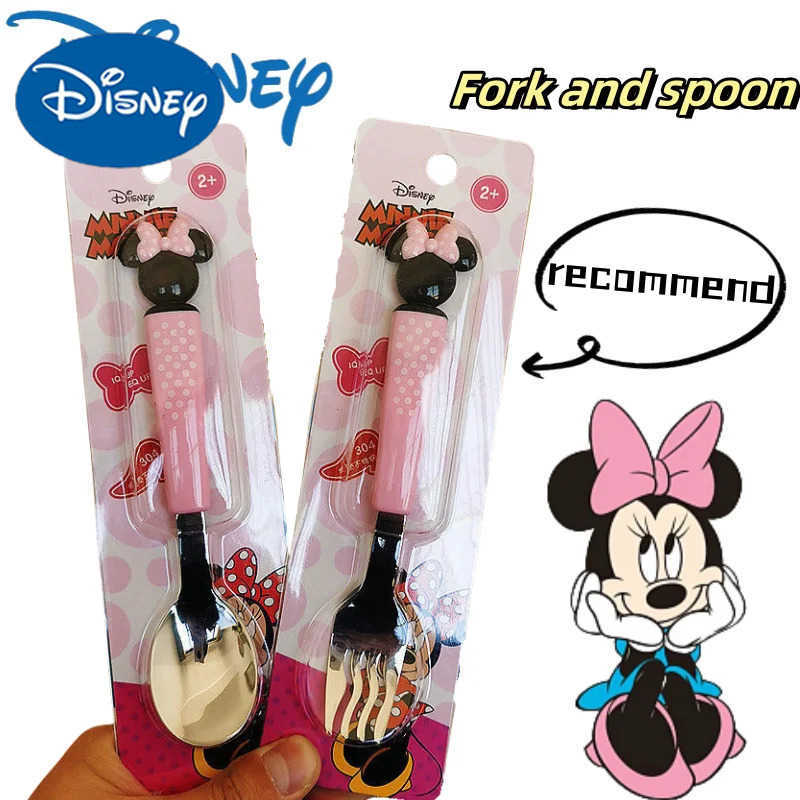 Disney Minnie Elsa Snow White Creative Kawaii Dropproof Wear-Resistant Kids Baby Food Complementary Foods Tableware Forks and Spoons H251215