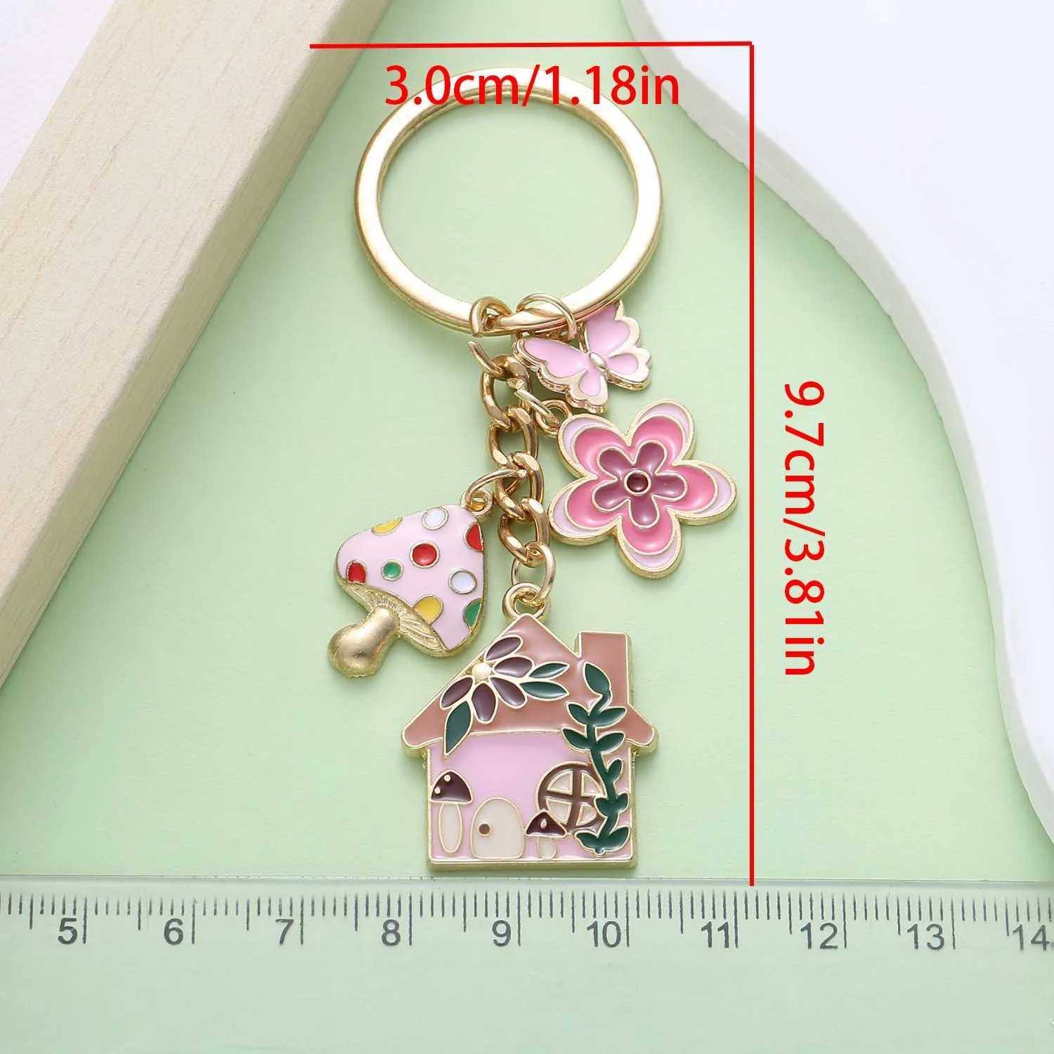 1pc Colorful Fairy Tale Keychain Enamel Mushroom House Flower Butterfly Charms Key Ring For Car Keys Backpacks Wallets M251215